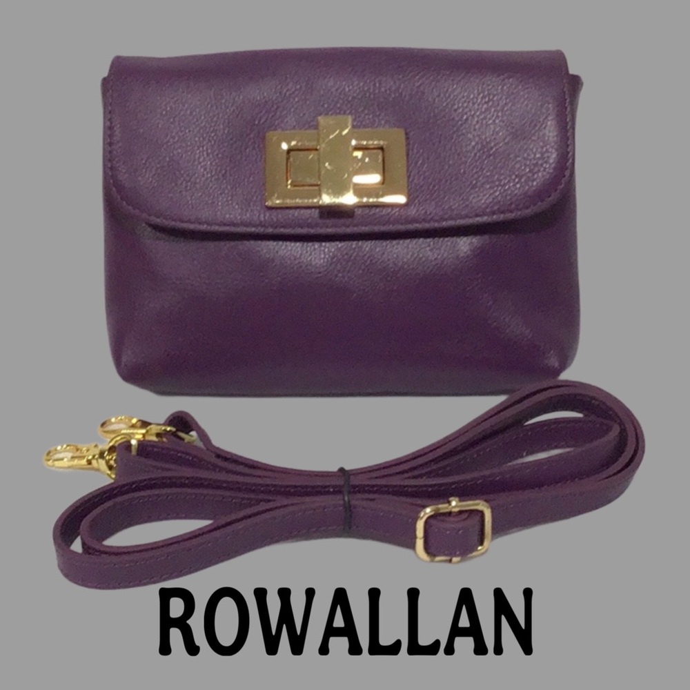 ROWALLAN of Scotland Purple Handmade Leather Mini Turn Key Crossbody Clutch